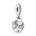Family tree silver dangle with 14k and clear cubic zirconia