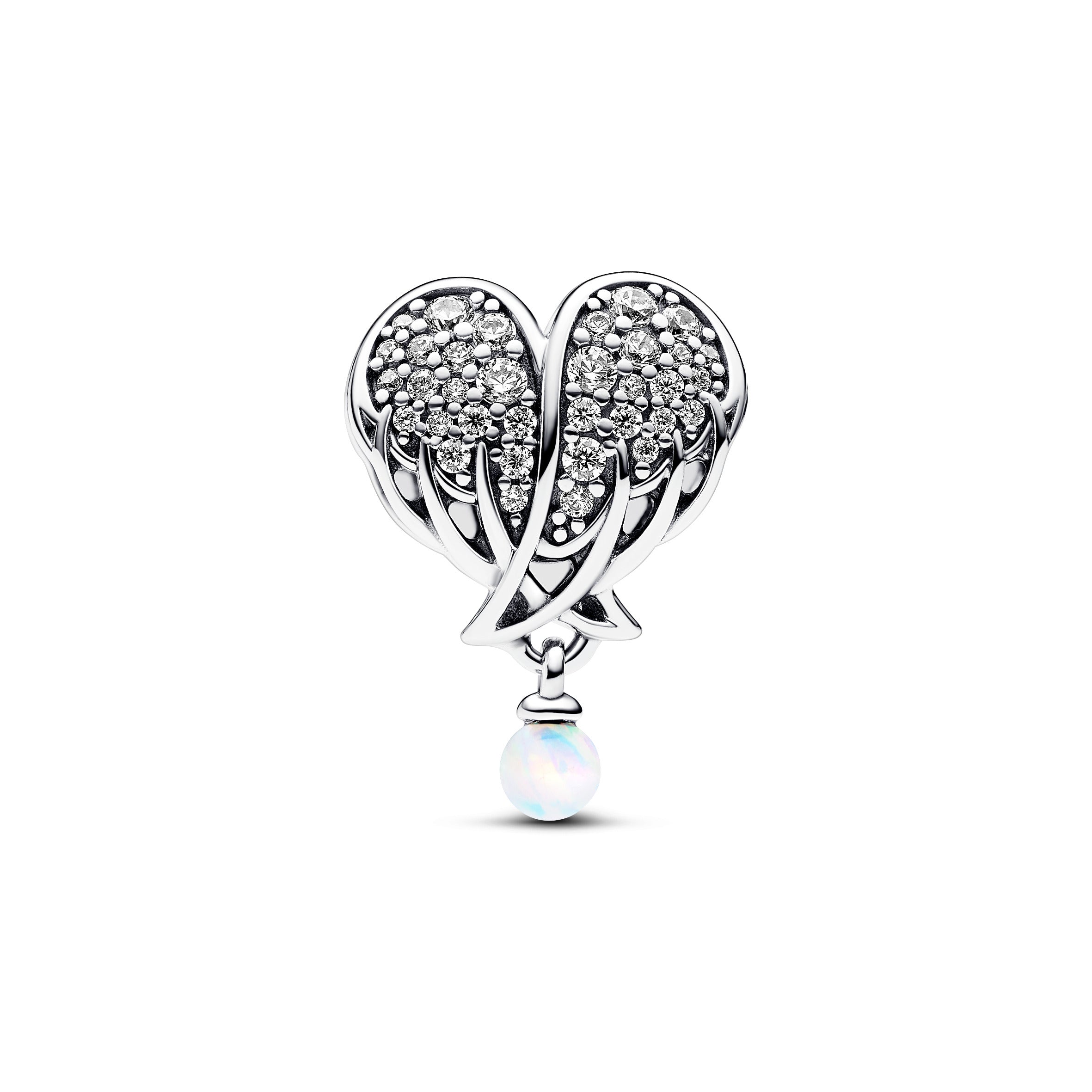 Sparkling Angel Wings & Heart  Charm