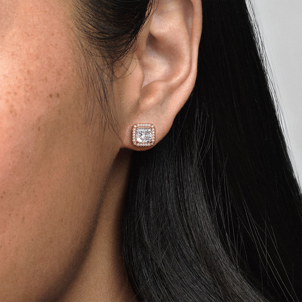 Square Sparkle Halo Stud Earrings