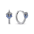 Blue Pansy Flower Hoop Earrings