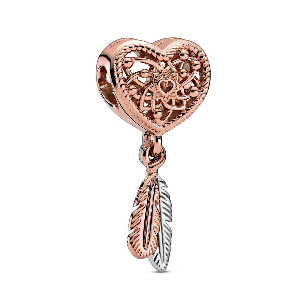 Openwork Heart & Two Feathers Dreamcatcher Charm