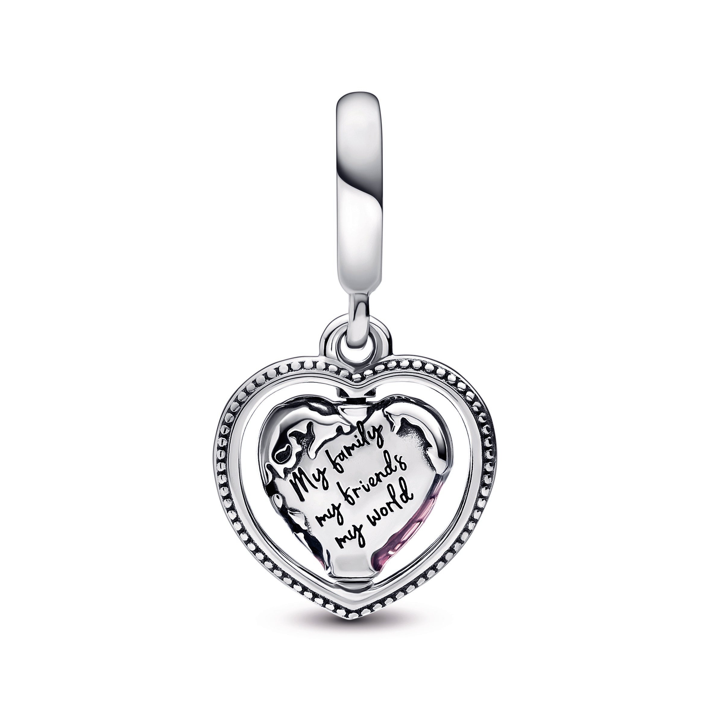 Family Spinning Heart Globe Dangle Charm