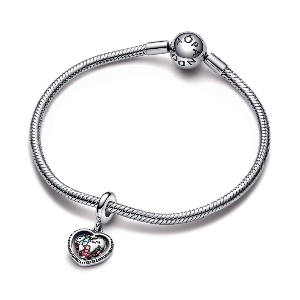 Family Spinning Heart Globe Dangle Charm