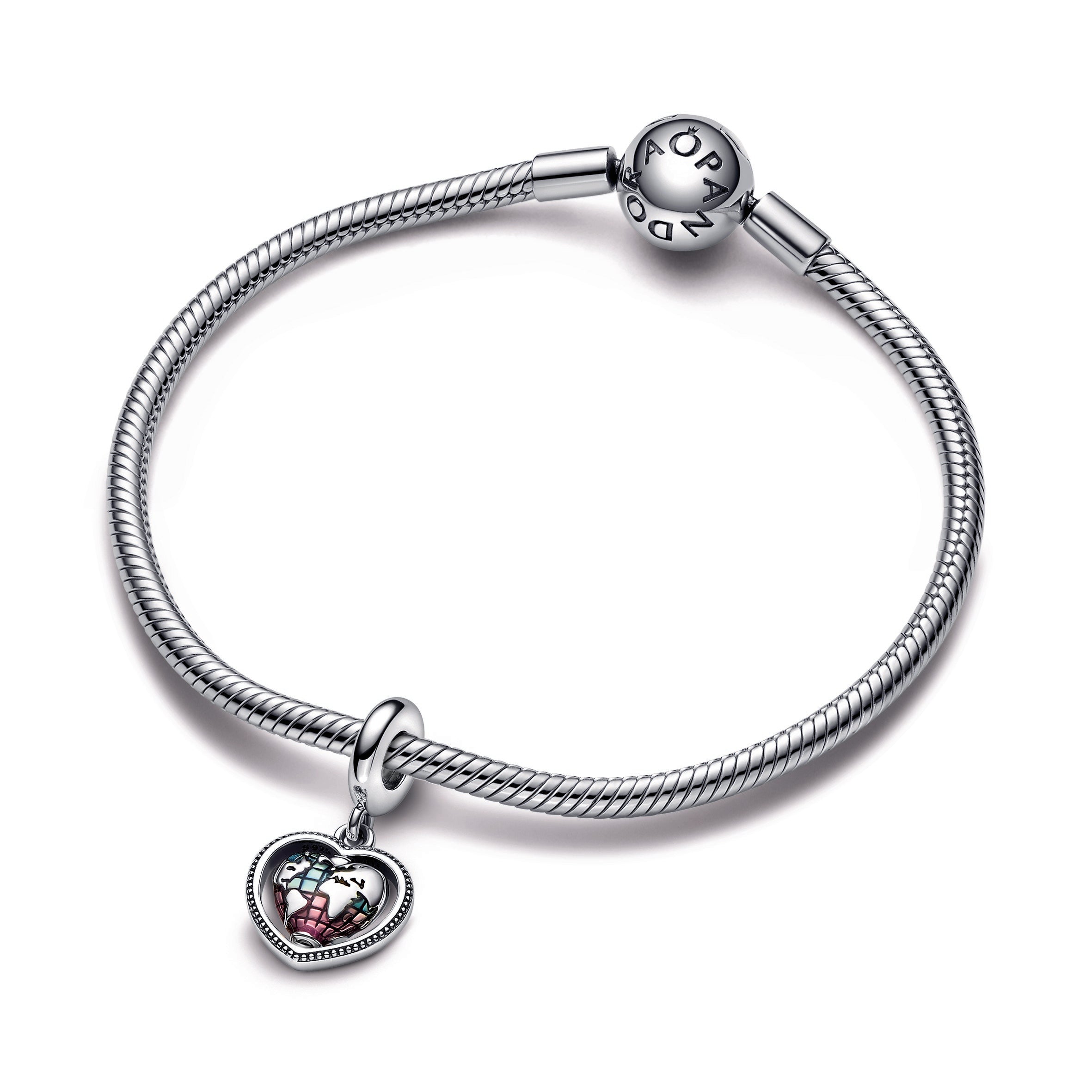 Family Spinning Heart Globe Dangle Charm