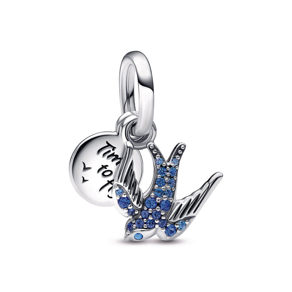Sparkling Swallow & Quote Double Dangle Charm