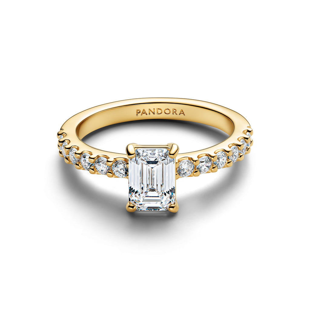 Rectangular Sparkling Halo Ring