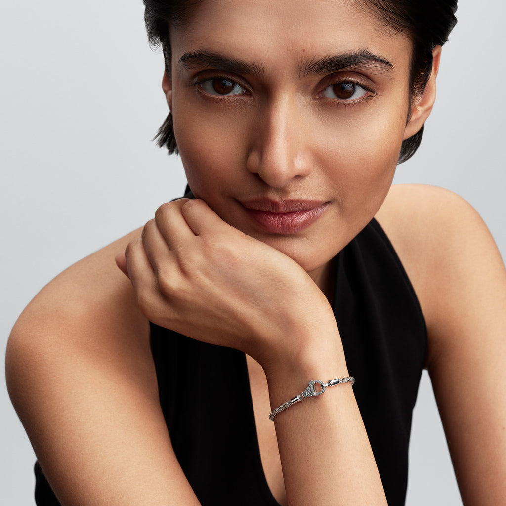 Pavé Clasp Foxtail Chain Charm Bracelet