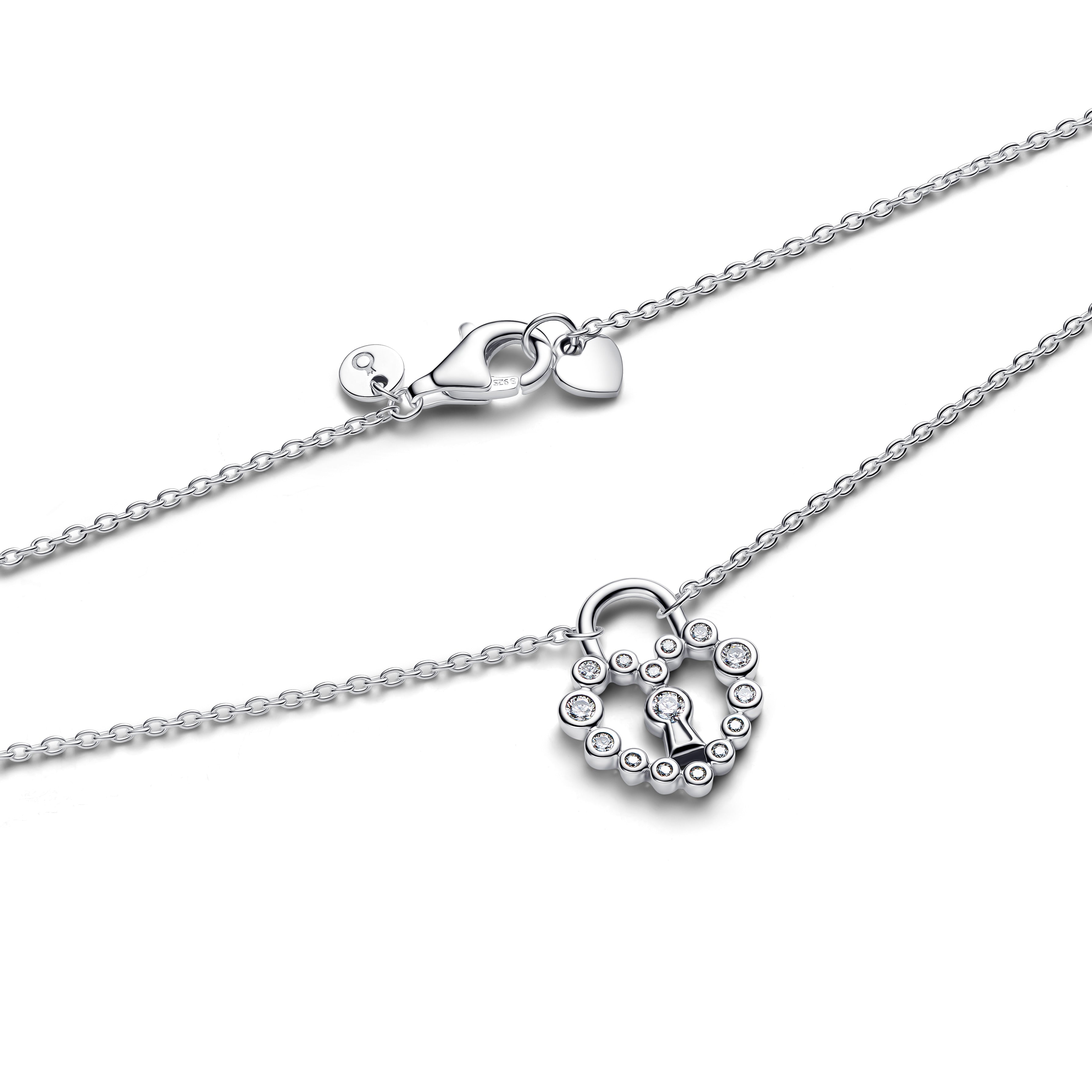 Sparkling Heart Padlock Pendant Necklace
