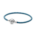 Pandora Moments Seashell Clasp Turquoise Braided Leather Bracelet