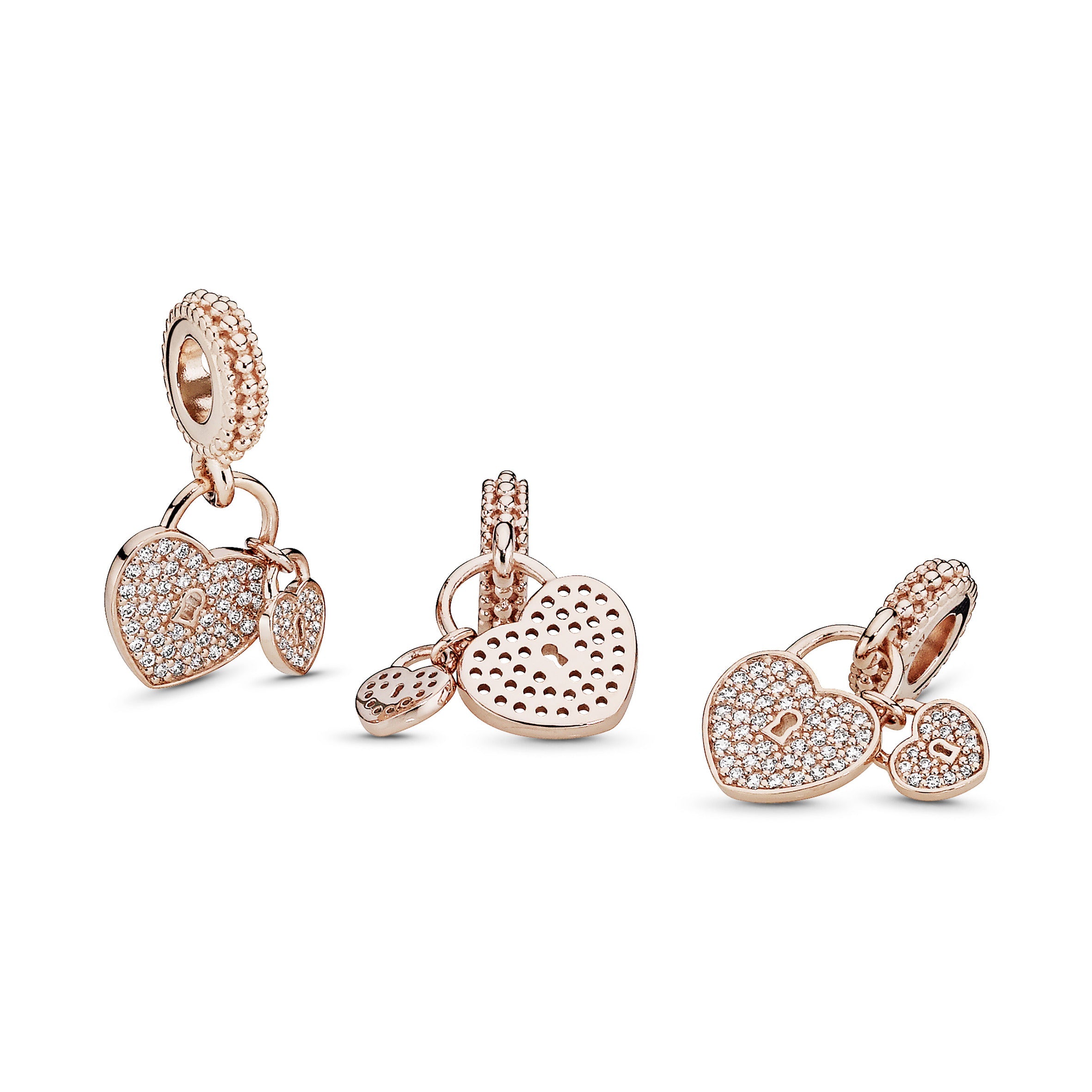 Pavé Heart Padlocks Dangle Charm