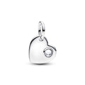 April Engravable Heart Clear Stone Dangle Charm