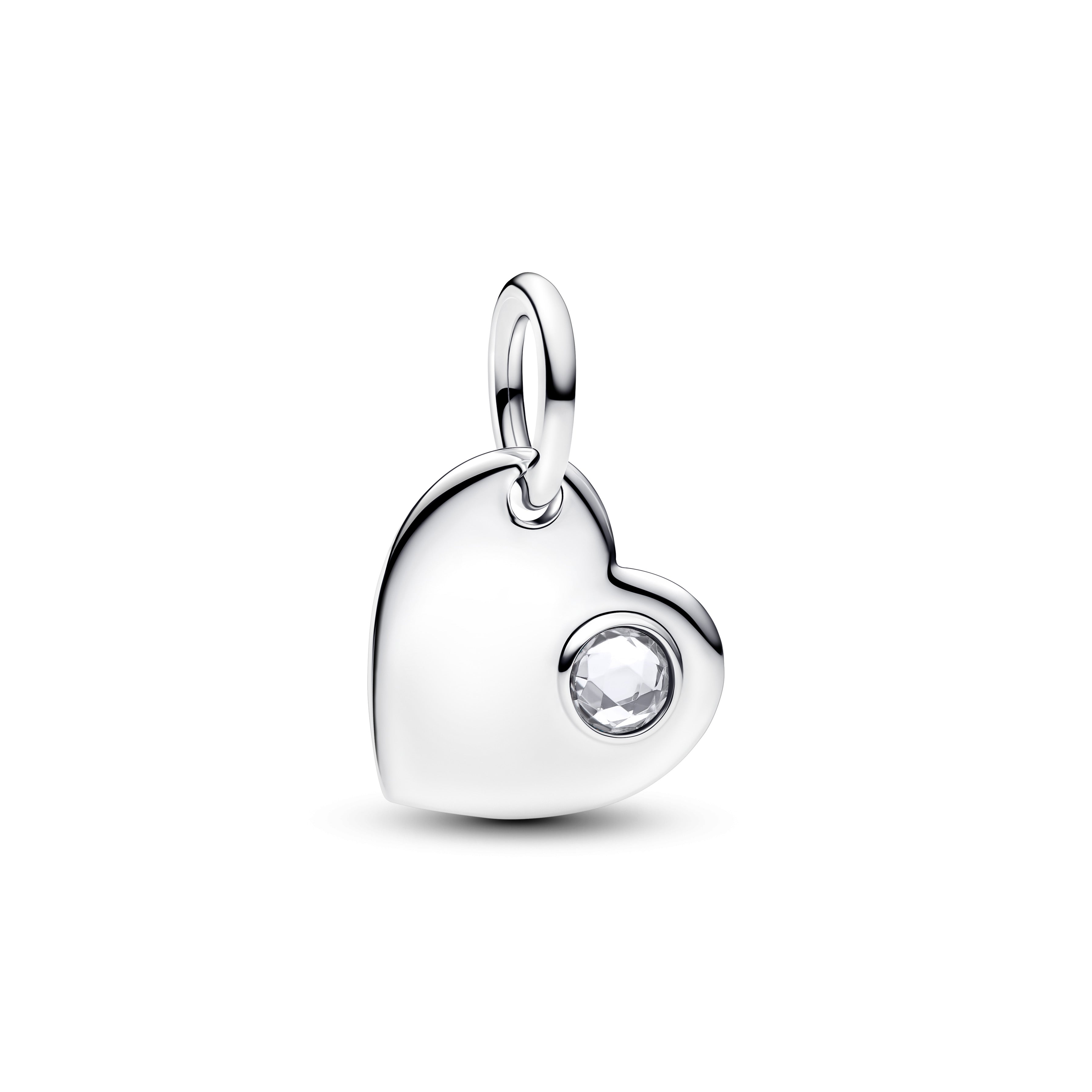 April Engravable Heart Clear Stone Dangle Charm