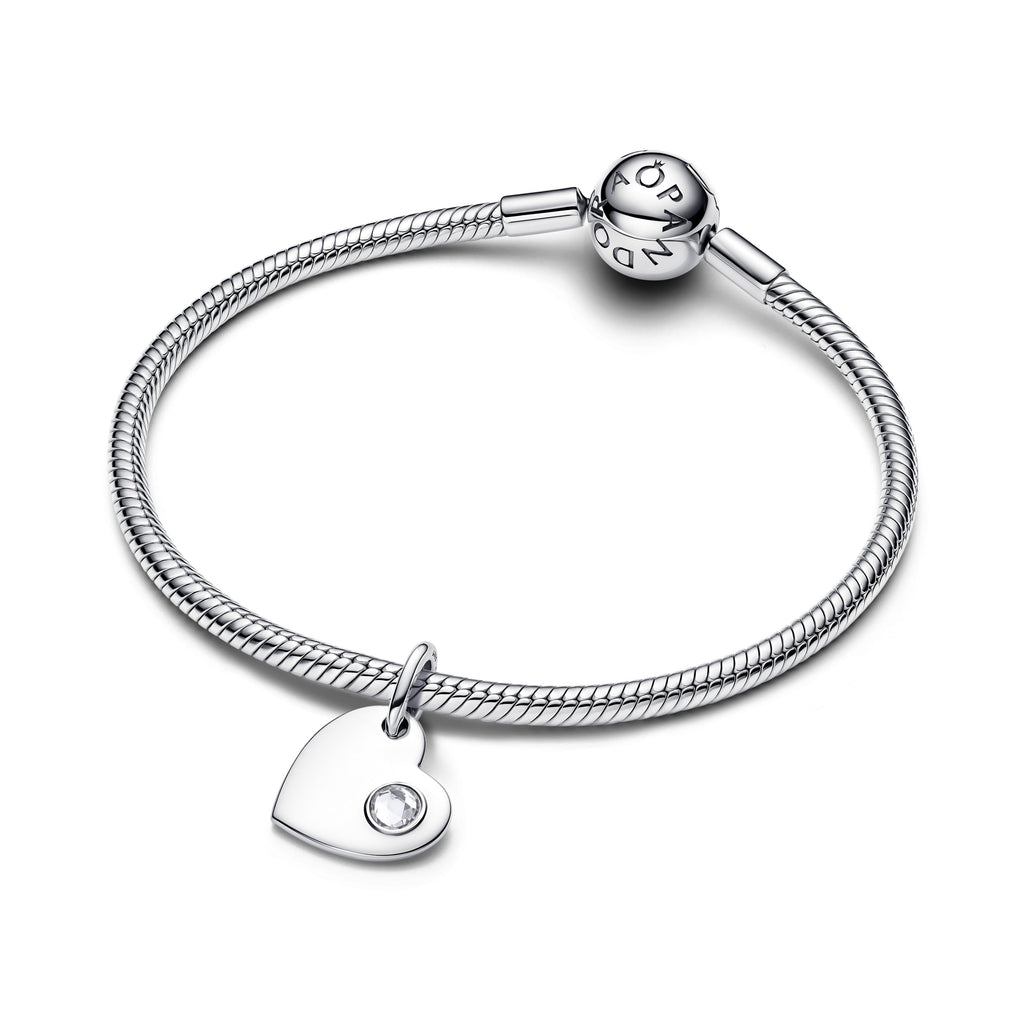 April Engravable Heart Clear Stone Dangle Charm