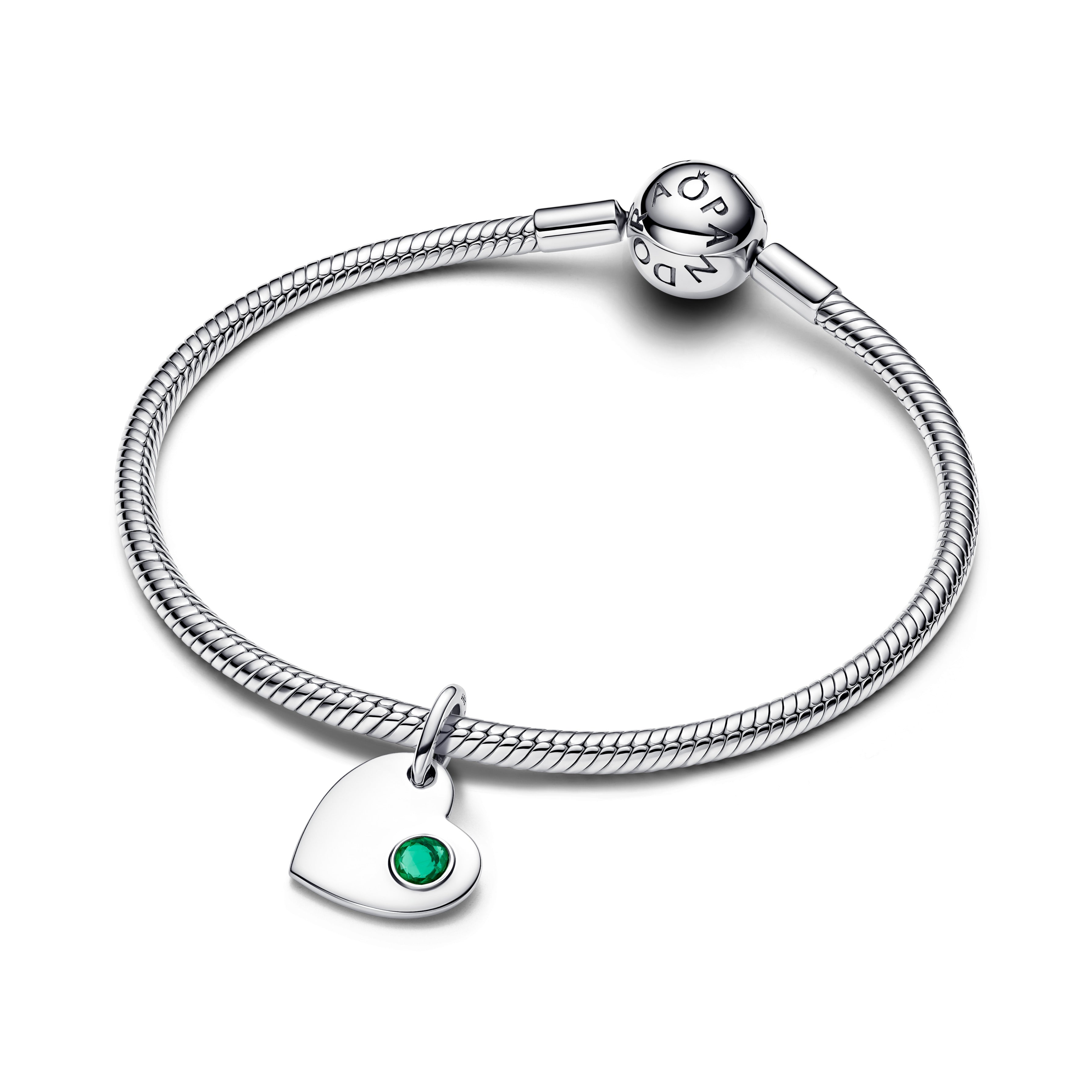 May Engravable Heart Green Stone Dangle Charm