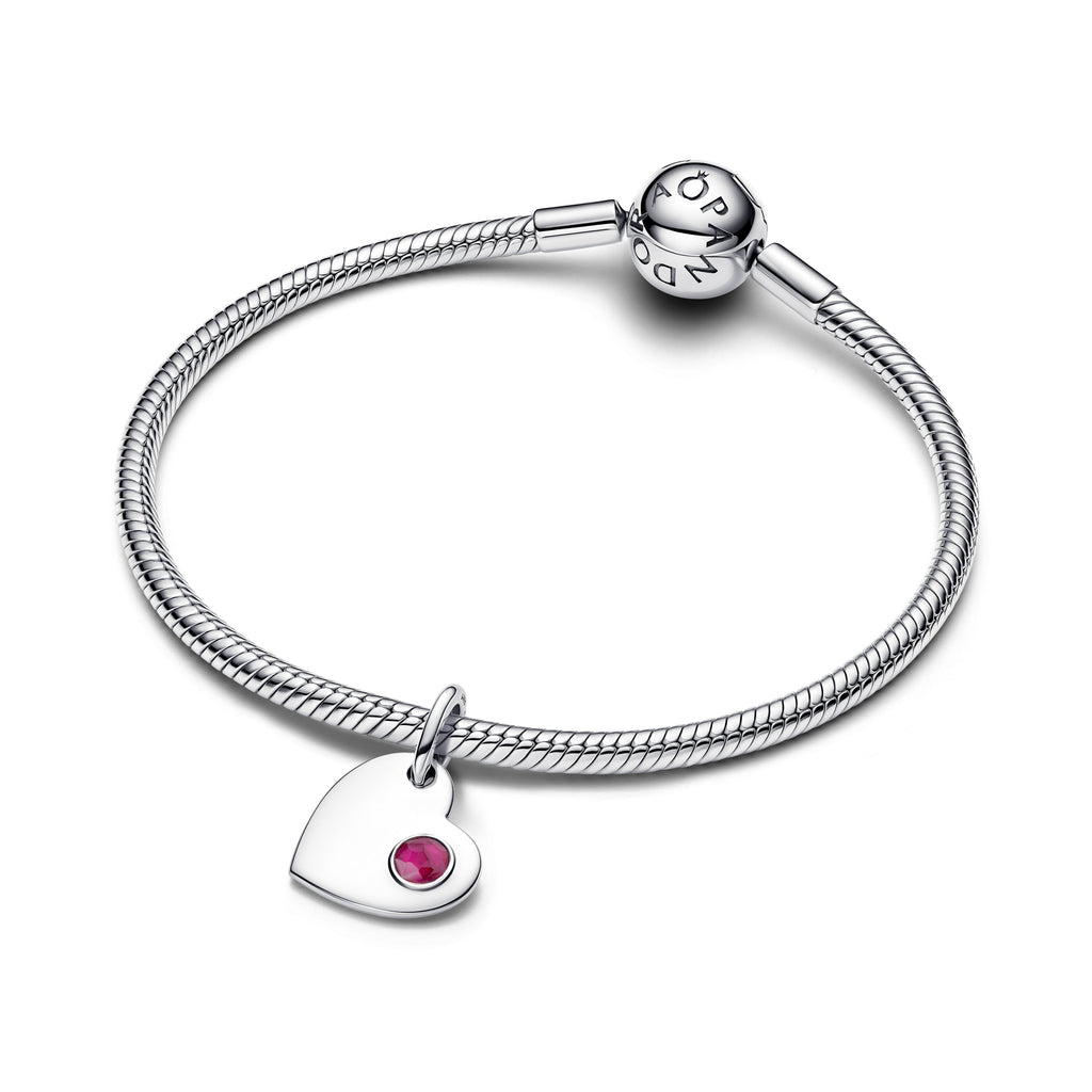 July Engravable Heart True Red Stone Dangle Charm