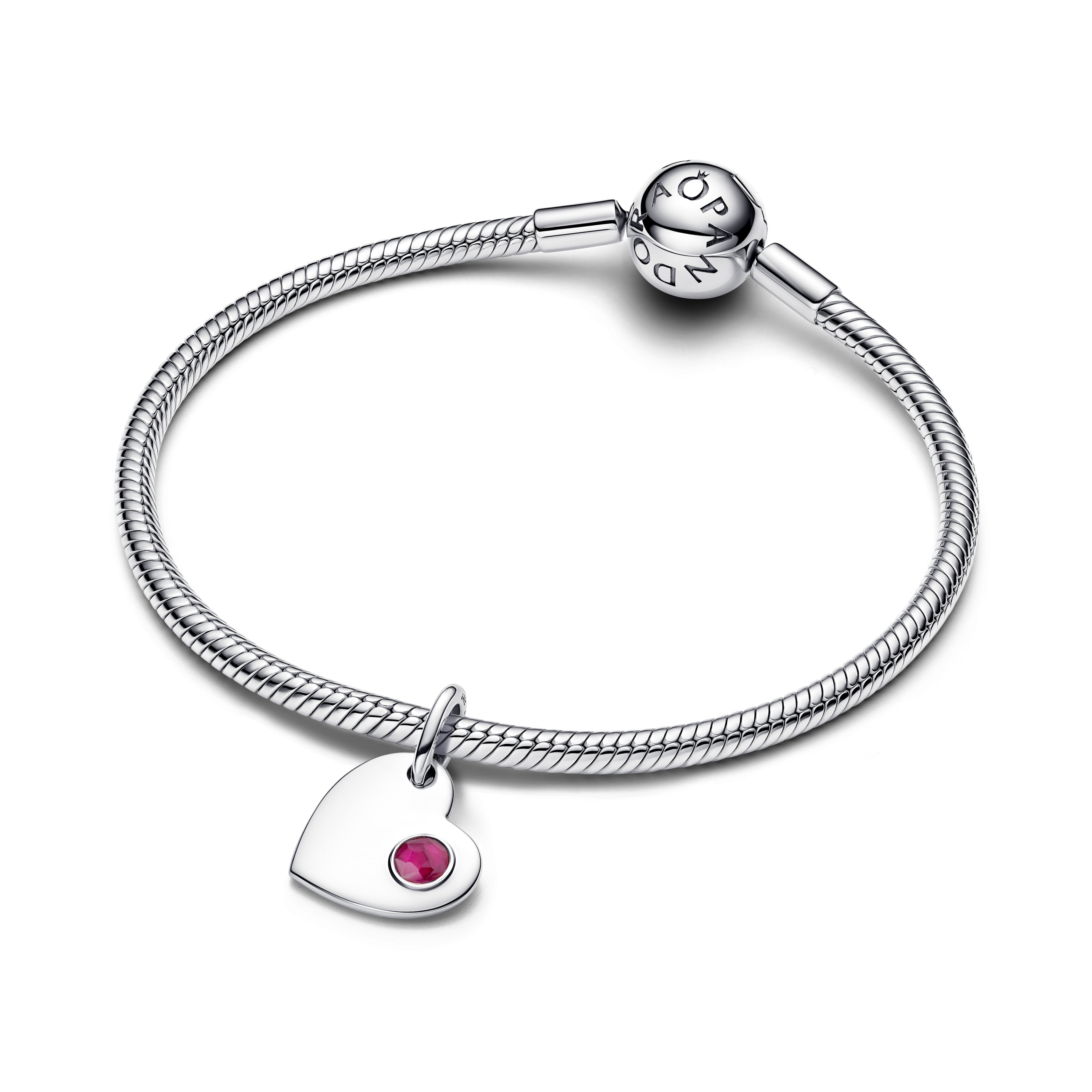 July Engravable Heart True Red Stone Dangle Charm