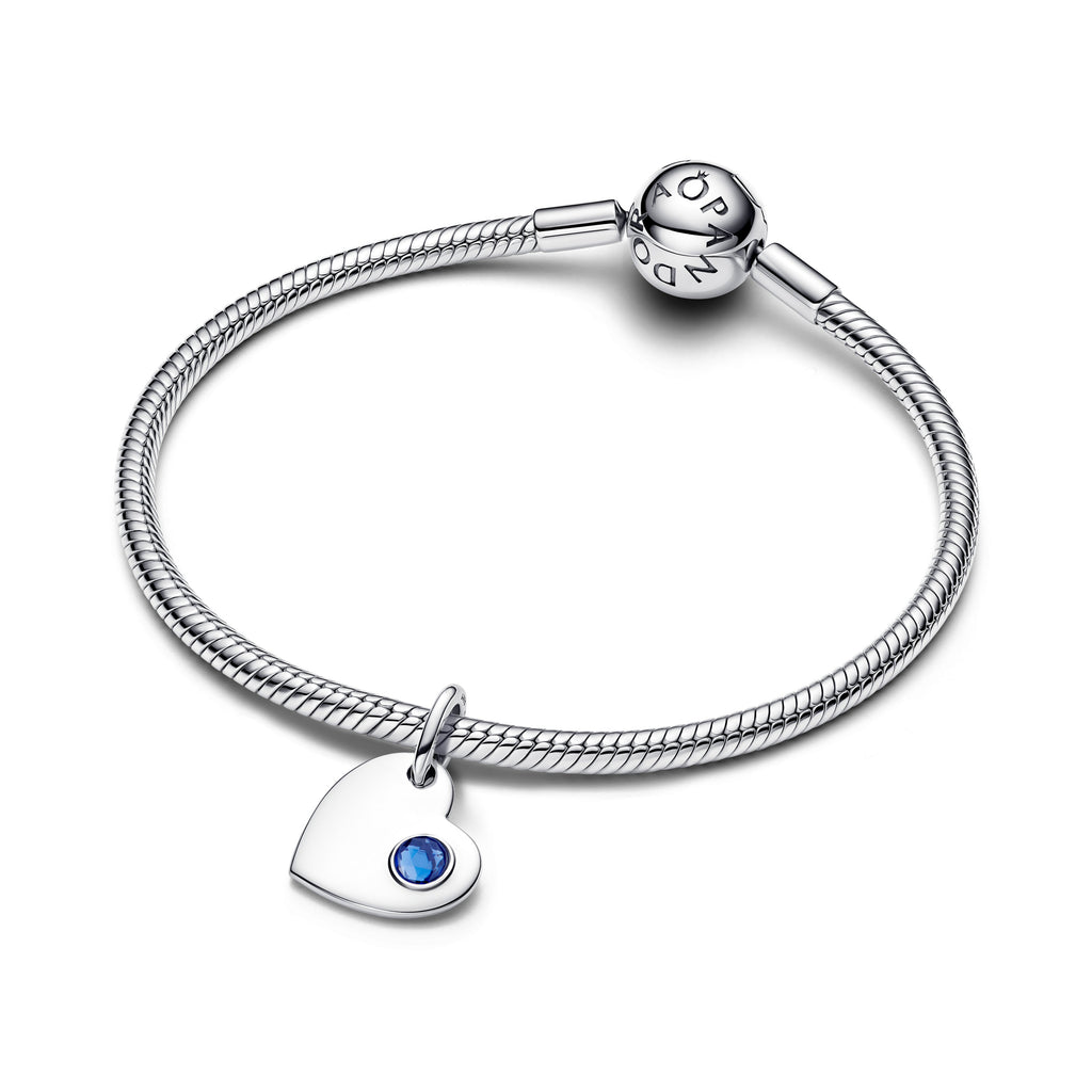 September Engravable Heart Blue Stone Dangle Charm