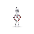 Connected Hearts & Red Stones Dangle Charm